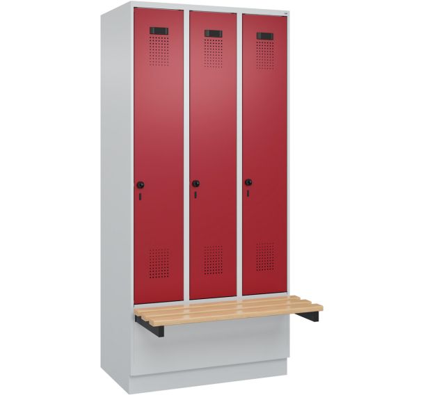 Vestiaire Evolo PLUS à banc intégré - 3 colonnes - C+P