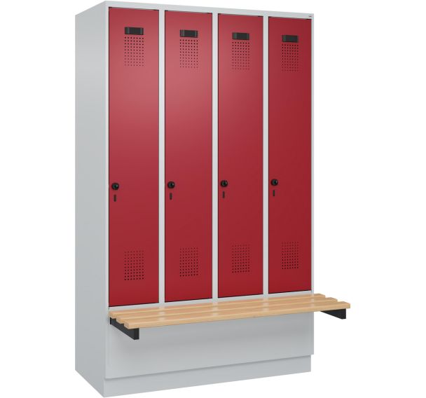 Vestiaire Evolo PLUS à banc intégré - 4 colonnes - C+P