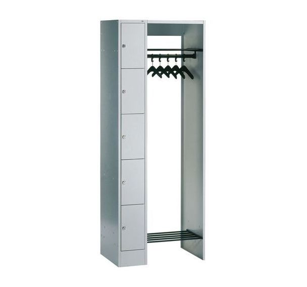 Vestiaire à casier et penderie - 5 cases - Penderie largeur 500mm
