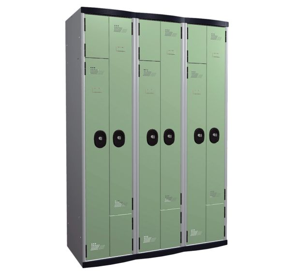 Vestiaire portes en L à clé sur socle largeur 400 mm 3 colonnes Acial