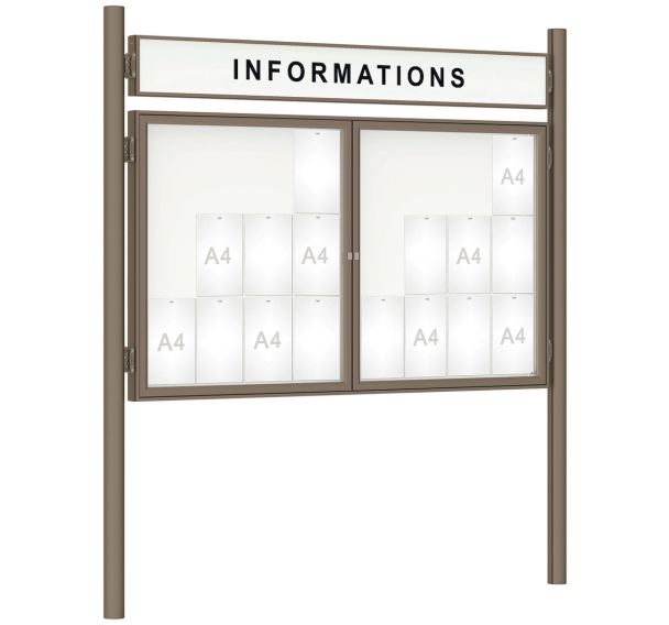 Vitrine 1000 titre double battant poteaux Ø 76mm initiaux scl. Procity