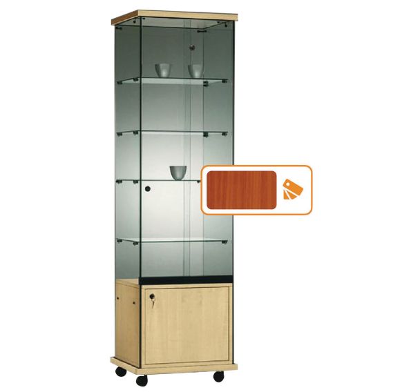 Vitrine Easy E5 - Avec armoire basse et éclairage socle Merisier