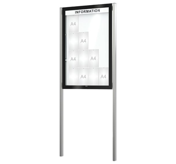 Vitrine Edge bandeau titre épaisseur 80 mm sur poteaux - Procity