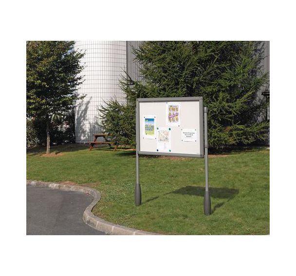 Vitrine d'extérieur Antares sur montants - Fond aluminium - Porte en verre plexiglass