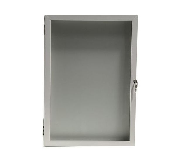 Vitrine d'exterieur porte battante - Fond aluminium -cadre blanc - AME