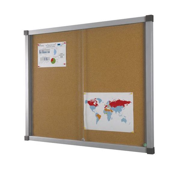 Vitrine d'intérieur Cube - Fond liège - Porte en verre de sécurité