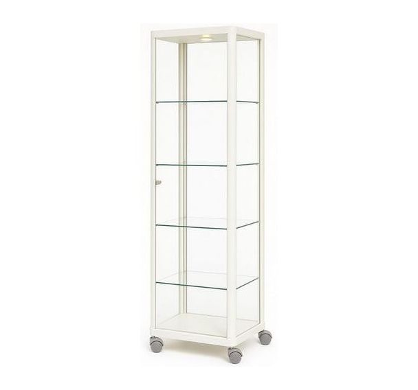 Vitrine expo colonne sur roulettes - 50x50x200 cm - Blanc