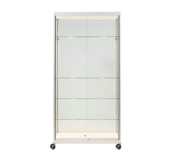 Vitrine expo haute sur roulettes - 95x50x200 cm - Blanc