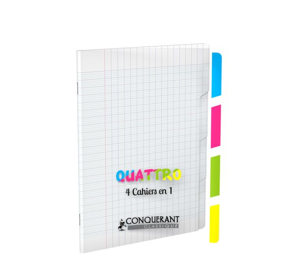 '4 cahiers en 1' couverture polypropylène 17x22 cm piqûre 140 pages seyes 90g
