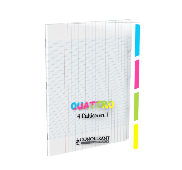 '4 cahiers en 1' couverture polypropylène 24x32 cm piqûre 140 pages seyes 90g