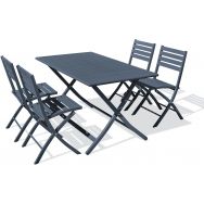 1 table jardin Marius 140x80cm anthracite + 4 chaises gris anthracite