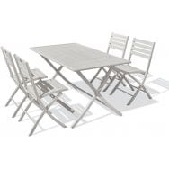 1 table jardin Marius 140x80cm gris + 4 chaises gris