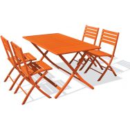 1 table jardin Marius 140x80cm orange + 4 chaises orange
