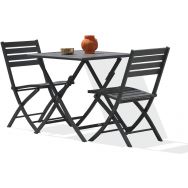 1 table jardin Marius 70x70cm+2 chaises gris anthracite