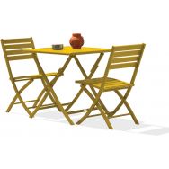 1 table jardin Marius 70x70cm+2 chaises moutarde