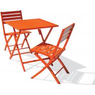 1 table jardin Marius 70x70cm+2 chaises orange