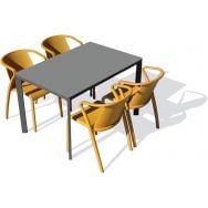 1 table jardin Meet 120x80cm gris anthracite+4 fauteuils moutarde