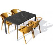 1 table jardin Meet 120x80cm marbre+4 fauteuils moutarde