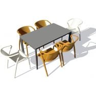 1 table jardin Meet 160x90cm anthracite+4 fauteuils moutarde+2 sable