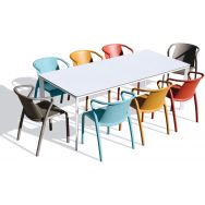 1 table jardin Meet 200x90cm blanche + 8 fauteuils Fado