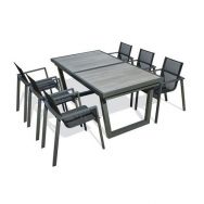 1 table jardin Ohos 251x95cm+6 fauteuils Miami alu