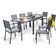 1 table jardin Tolede 270x90cm noir+6 chaises+2 fauteuils