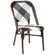Chaise Montmartre structure alu bois - assise/dossier wicker noir/blanc