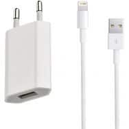 Chargeur secteur entrée USB + câble compatible iPhone 5 - Blanc - Moxie