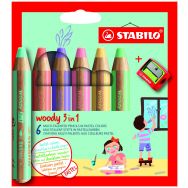 Etui 6 crayons woody pastel + 1 taille-crayons