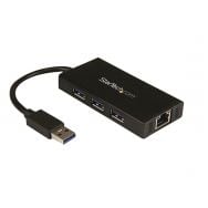 Hub USB 3.0 portable à 3 ports avec câble intégré + Gigabit Ethernet