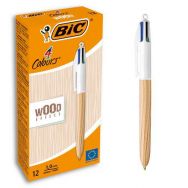 Lot de 12 stylos BIC 4 Couleurs rétractables Wood Style