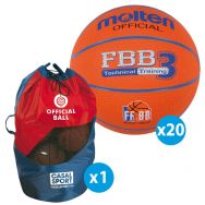 Lot de 20 ballons de basket T.3 Molten FFBB TRAINING + sac de rangement