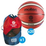 Lot de 20 ballons de basket T.5 Molten BG2000 FFBB + sac de rangement
