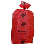 Lot de 250 Sac poubelle recyclable - Déchets dangeureux - 110L - Rouge