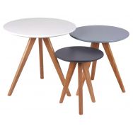 Lot de 3 tables gigognes Lucio diamètre 48-40-30 cm Chêne/Bleu/Gris