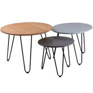 Lot de 3 tables gigognes Nero diamètre 60-50-40 cm Chêne/Bleu/Gris