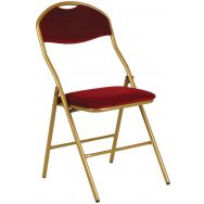 Lot de 4 Chaise pliante Super De Luxe, acier or,Versailles rouge