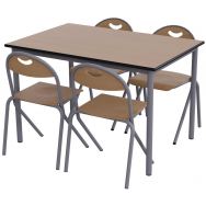 Pack Malibu T6 : Table 4 pieds + 4 chaises appui sur table