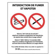 Panneau Interdiction de fumer et vapoter PVC ou autocollant 210 x 150 mm PVC