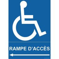 Panneau direction gauche rampe d'accès + picto handicapé PVC 300 x 420 mm