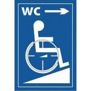 Panneau en braille et en relief WC picto handicapé + flèche droite bleu