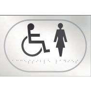 Panneau picto handicapé + femme en relief et en braille blanc