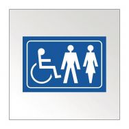 Panneau picto handicapé + homme + femme en relief et en braille bleu