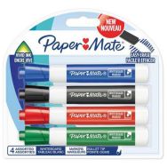 Pochette 4 marqueurs PaperMate effaçables à sec pointe ogive couleurs assorties