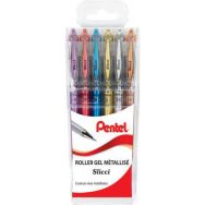 Pochette 6 stylos bille encre gel métalliques Slicci Pentel pointe 0.8 mm