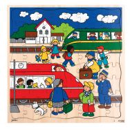 Puzzle bois 37 x 37 cm - thème le transport : gare ferroviaire