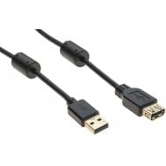 Rallonge USB 2.0 type A et A avec ferrites noire - 1,5 m