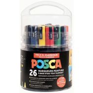 Seau 26 marqueurs peinture Posca couleurs classiques et pointes assorties