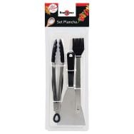 Set accessoires pour plancha - spatule inox, pince et pinceau