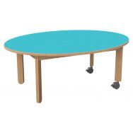 Table Lili avec roulettes piétement hêtre plateau ovale